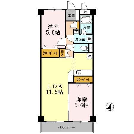エクメネーキヤ2(2LDK/2階)の間取り写真