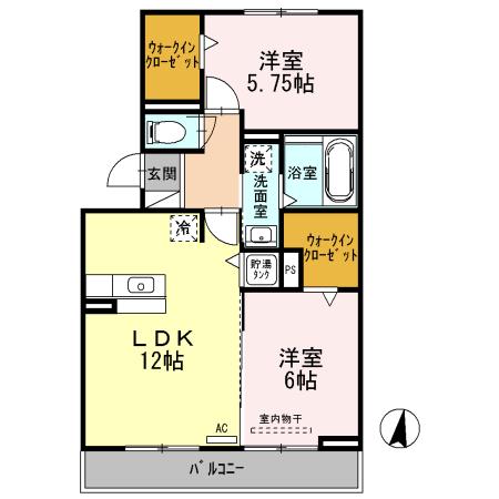 リヴェールコッコロ(2LDK/2階)の間取り写真