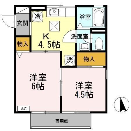 モンパレナス(2K/1階)の間取り写真