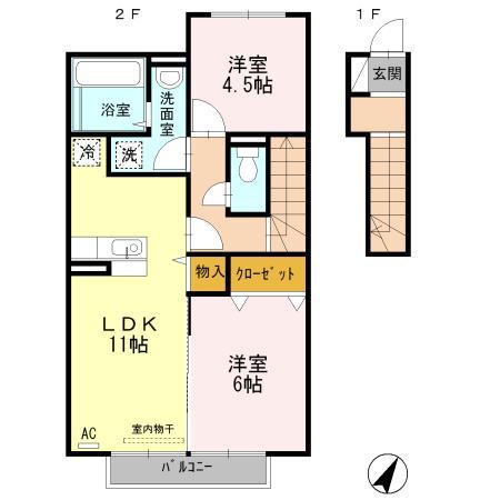 エスポワールY(2LDK/2階)の間取り写真