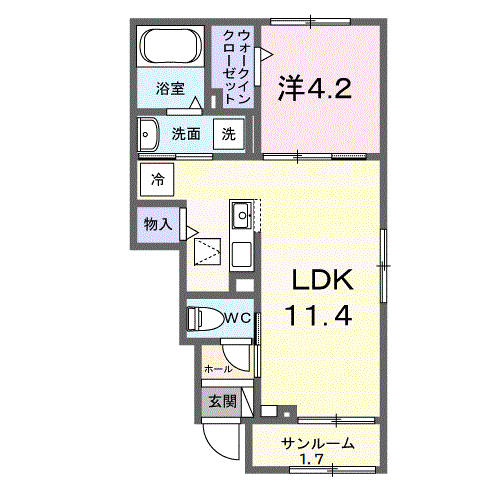 モダンヴィラ 一番館(1LDK/1階)の間取り写真