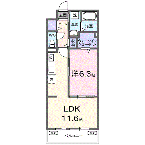 ロイヤル長伏(1LDK/3階)の間取り写真