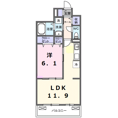 ロイヤル長伏(1LDK/2階)の間取り写真