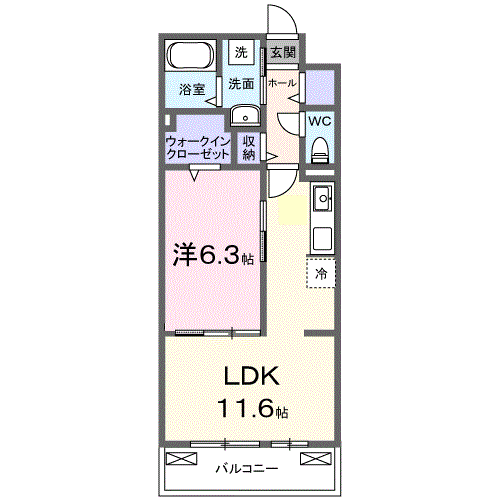 ロイヤル長伏(1LDK/2階)の間取り写真