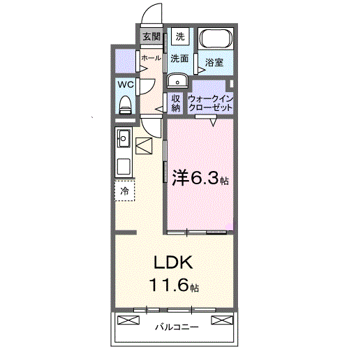 ロイヤル長伏(1LDK/1階)の間取り写真