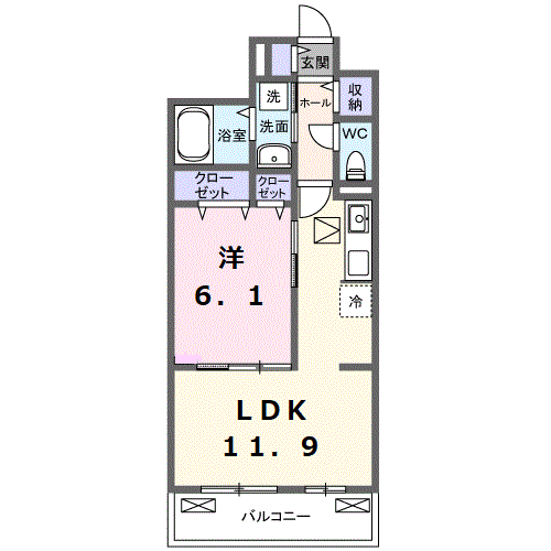 ロイヤル長伏(1LDK/1階)の間取り写真