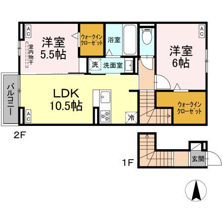 CASA TAKEKURA(2LDK/2階)の間取り写真