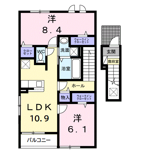 リヴィエール・ピリエⅠ(2LDK/2階)の間取り写真