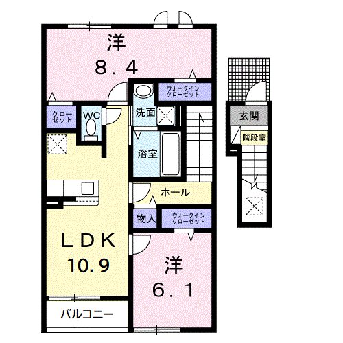 リヴィエール・ピリエⅠ(2LDK/2階)の間取り写真