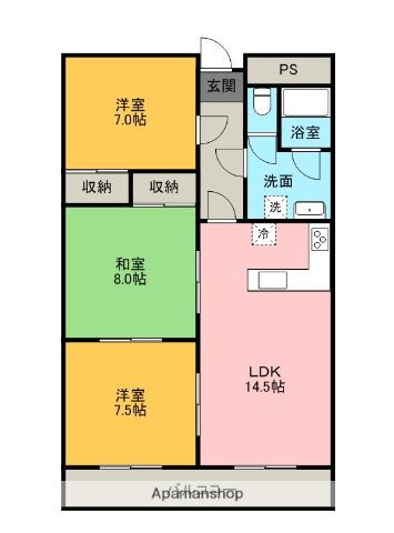 ランドマーク(3LDK/2階)の間取り写真