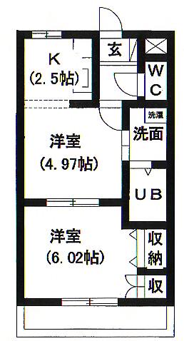 ワンウェイ(2K/2階)の間取り写真