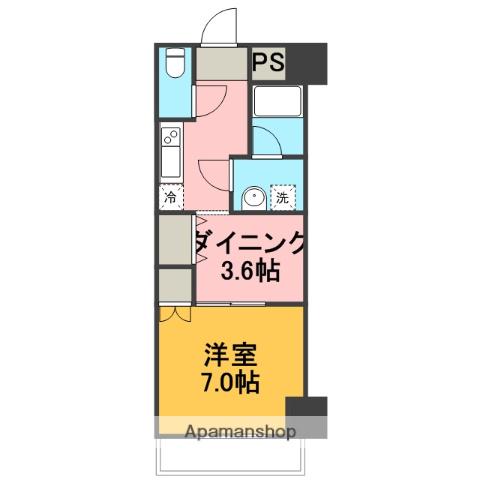 シャイニングビル(1DK/4階)の間取り写真