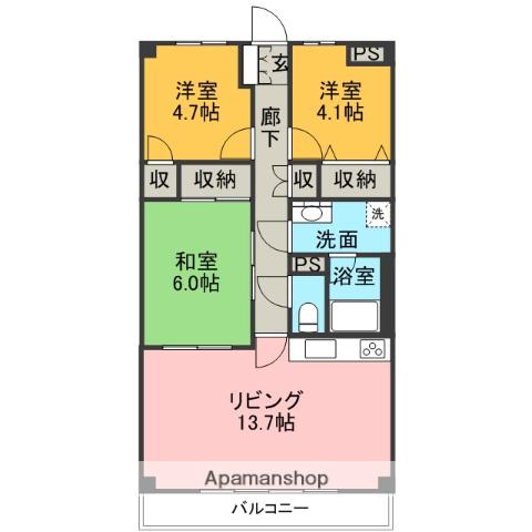 メゾンつつじヶ丘 壱番館(3LDK/2階)の間取り写真