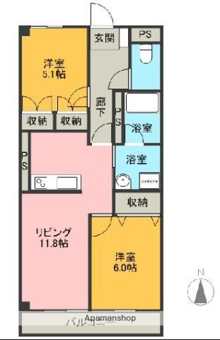 フォンテーヌⅠ(2LDK/3階)の間取り写真