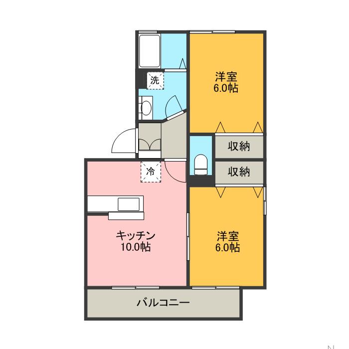 ヴィクトワールレーブ(2LDK/2階)の間取り写真