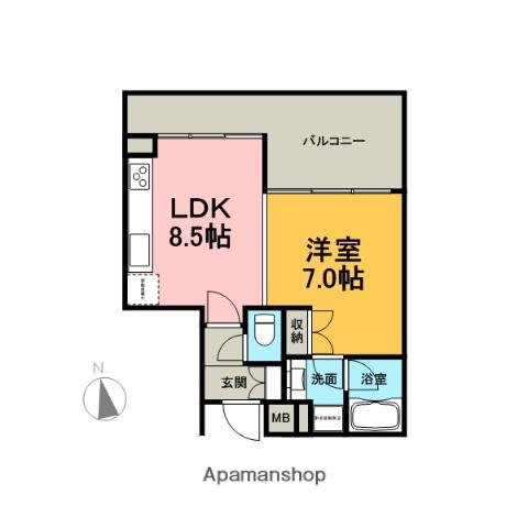 ディルッソ西間門(1LDK/3階)の間取り写真