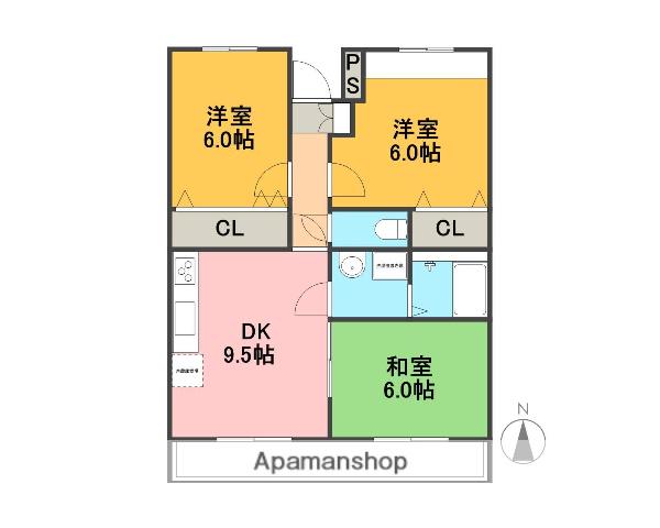 ノースパークS(3DK/2階)の間取り写真