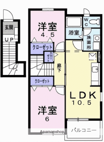 シャン・ド・フルールⅠ(2LDK/2階)の間取り写真