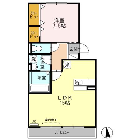 グランドゥール(1LDK/2階)の間取り写真