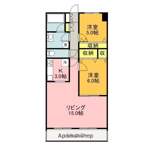 オカダマンション(2LDK/3階)の間取り写真