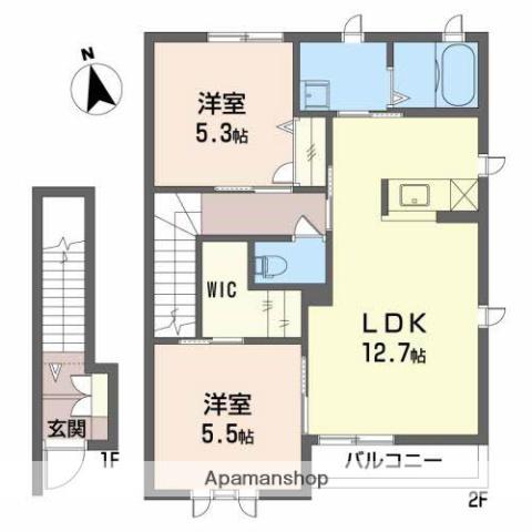 ファミーユ香貫(2LDK/2階)の間取り写真