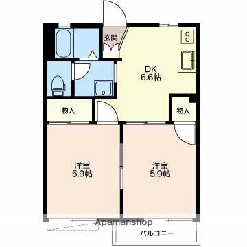 フレグランス柳町(2DK/2階)の間取り写真