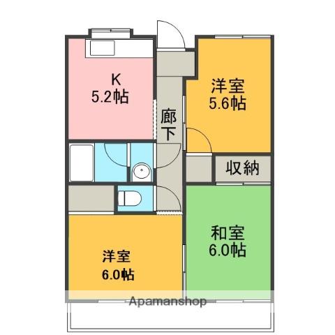 ペアシティー榊(3K/2階)の間取り写真