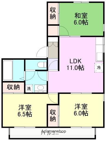 シーズA棟(3LDK/2階)の間取り写真