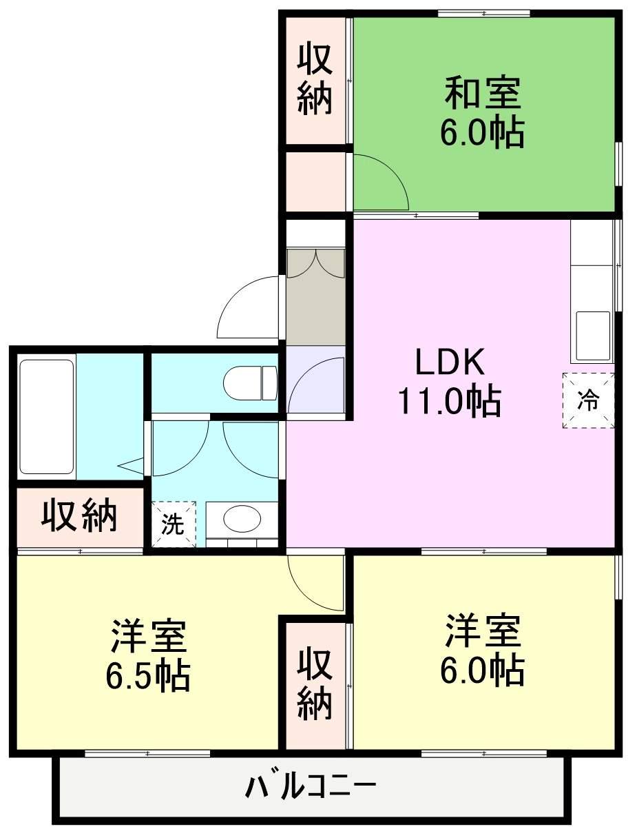 シーズA棟(3LDK/2階)の間取り写真