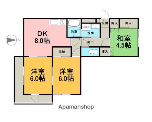 グランドハイツ沼津(3DK/4階)の間取り写真