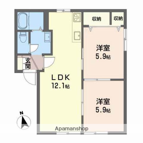 ディアス北今沢(2LDK/2階)の間取り写真