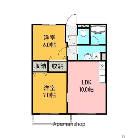 ジュエルコート江原(2DK/1階)の間取り写真