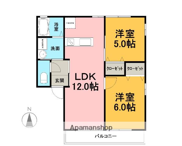 レトアRAINBOW B(2LDK/1階)の間取り写真