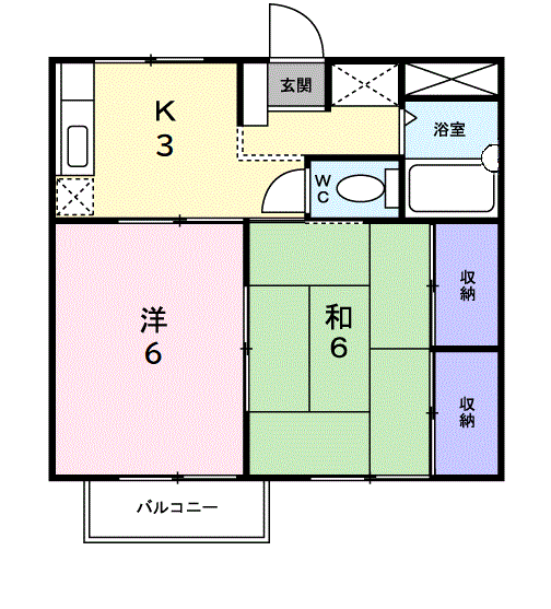グリーンヒルズ堤山(2K/2階)の間取り写真