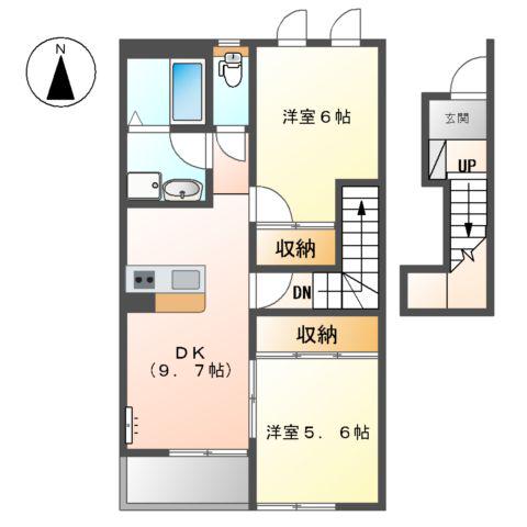 ユア ハウス(2DK/2階)の間取り写真