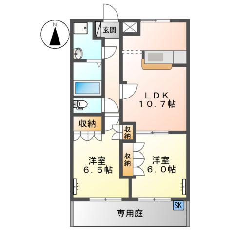 ビューテラス菅沼(2LDK/1階)の間取り写真