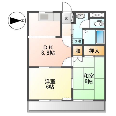 シーガルⅢ(2LDK/2階)の間取り写真
