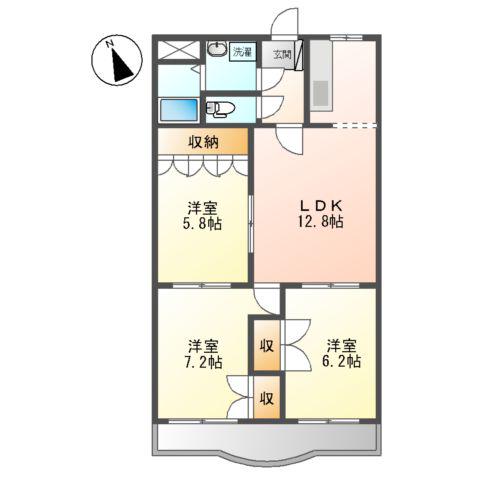 幟り道第三ハイツ(3LDK/2階)の間取り写真