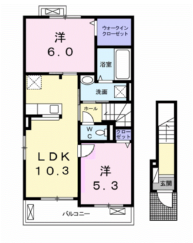 アルドール(2LDK/2階)の間取り写真