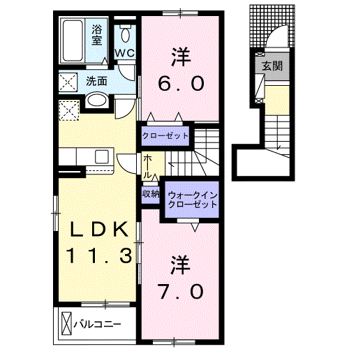 ソノ フェリーチェ Ⅱ(2LDK/2階)の間取り写真