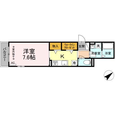 ヴィアルCITY市道(1K/2階)の間取り写真