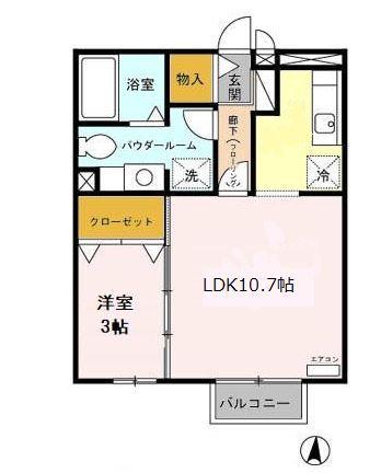 エスポワールYⅢ(1LDK/2階)の間取り写真