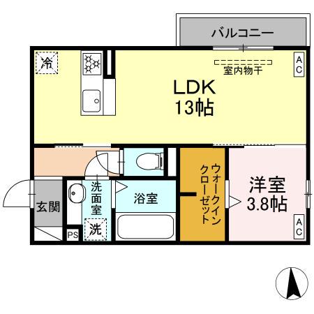 D-CRINUM 本田町(1LDK/2階)の間取り写真