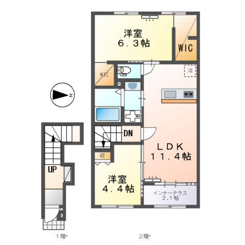 沼津市東椎路アパート(2LDK/2階)の間取り写真