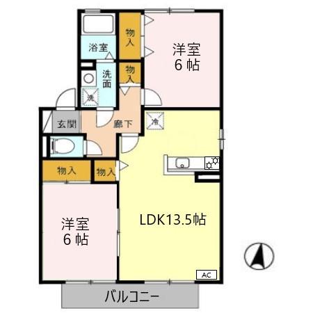 エスペランサN B(2LDK/2階)の間取り写真
