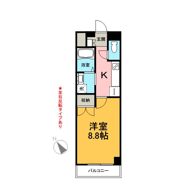 リヴスペースW(1K/4階)の間取り写真