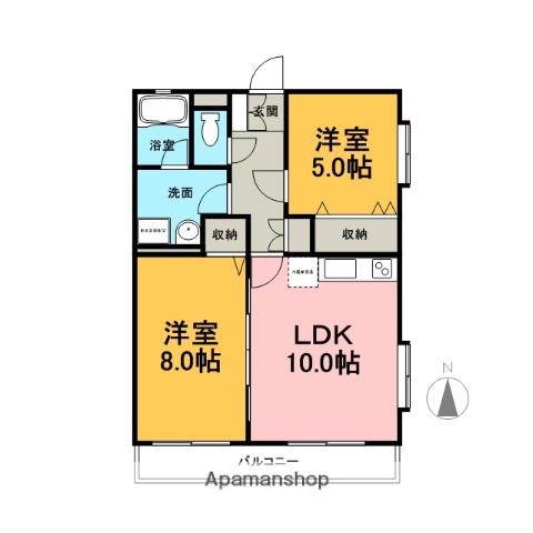 レアールミーテ香陵(2LDK/2階)の間取り写真