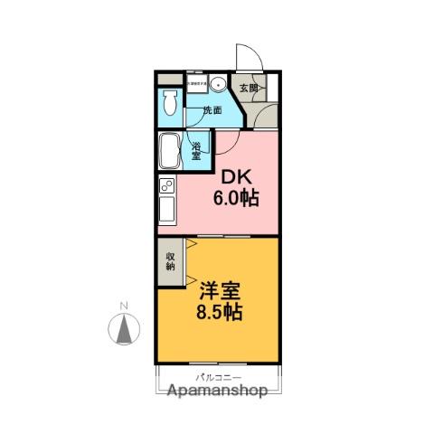 ヴィブレ宮脇(1DK/2階)の間取り写真