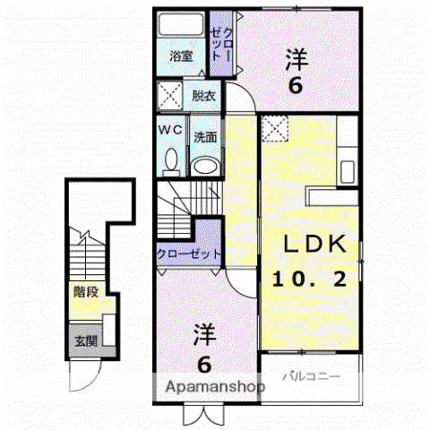 サンシャイン杉山(2LDK/2階)の間取り写真