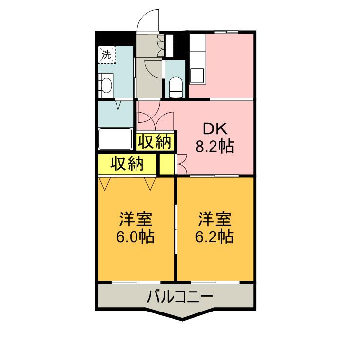 フォーチュン(2DK/2階)の間取り写真